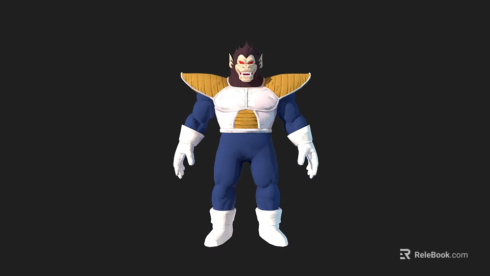 Muscular 3D Anime Game Character Purple Hair Yellow Shoulder Pads White Gloves Blue Pants 3d model 