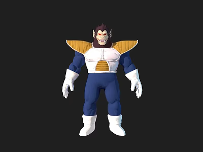 Muscular 3D Anime Game Character Purple Hair Yellow Shoulder Pads White Gloves Blue Pants 3d model