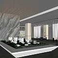 Modern Luxury Sales Office Lobby With Chandelier Marble Floor Blue Sofas White Columns