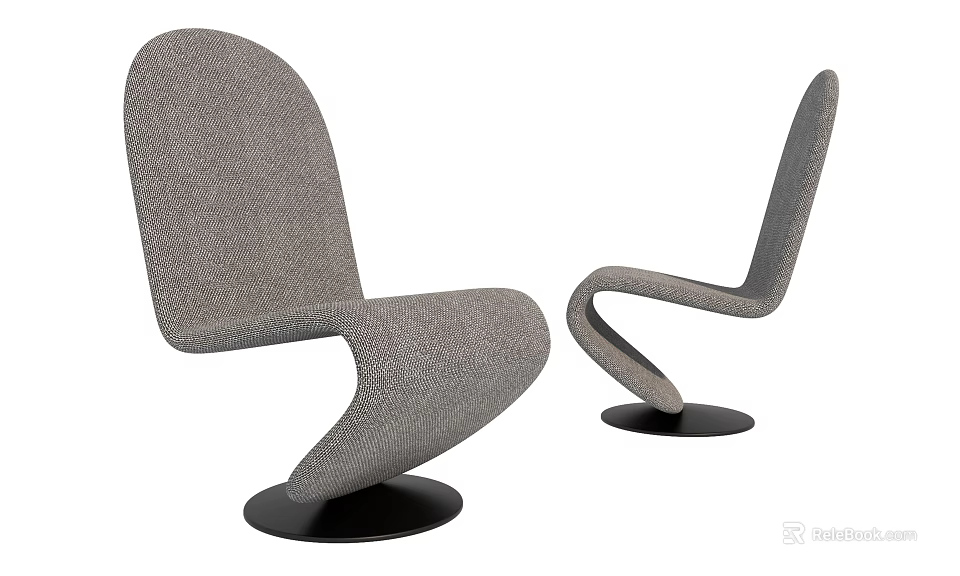 Modern Gray Fabric Leisure Chair With Curved Design And Black Circular Base 3d model 