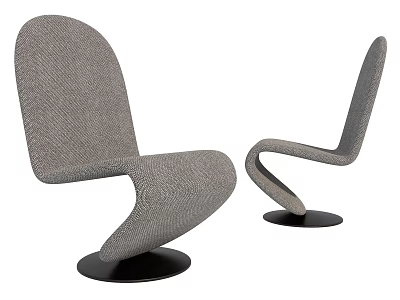 Modern Gray Fabric Leisure Chair With Curved Design And Black Circular Base 3d model
