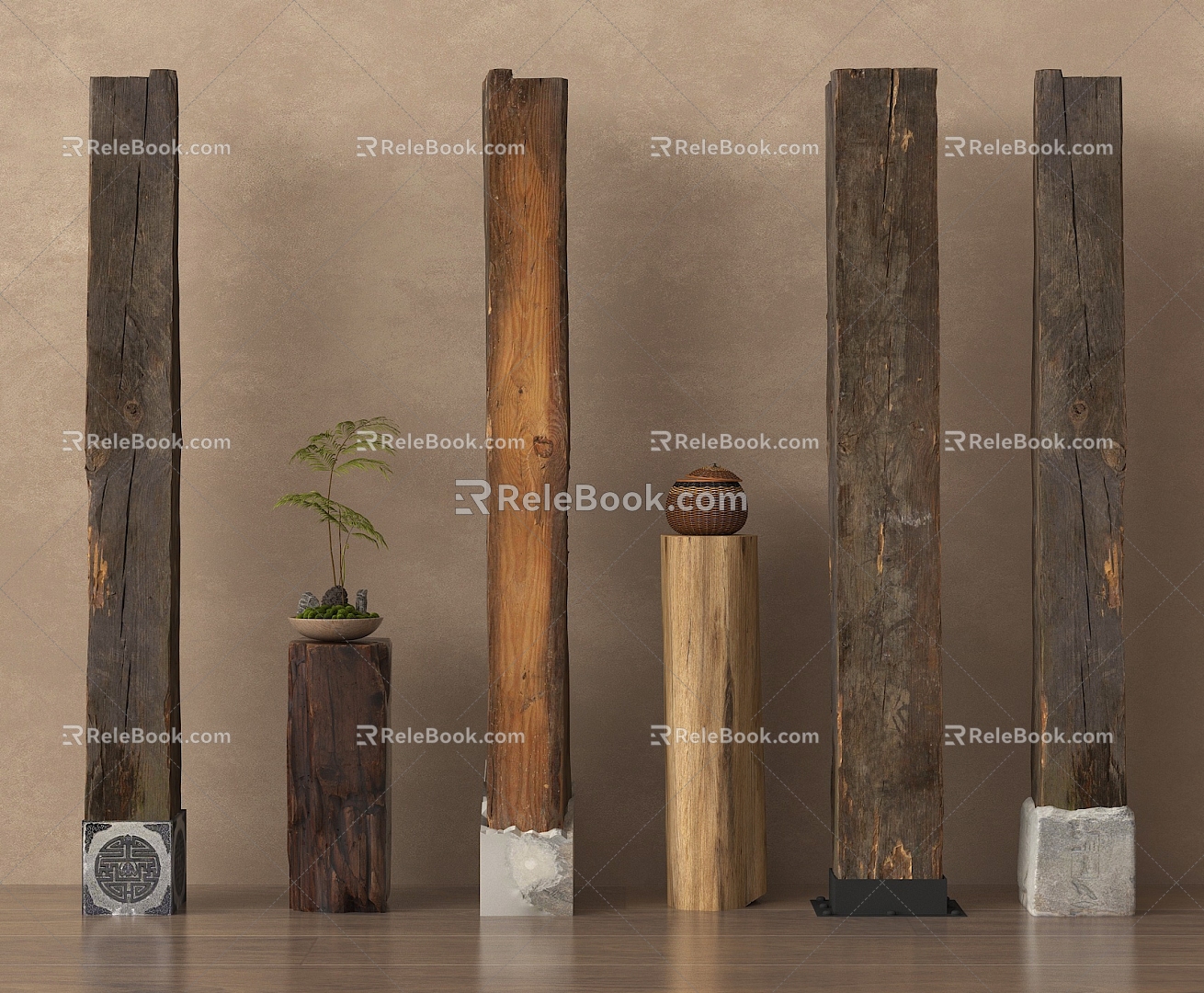 Quiet Pillar Old Wood Pillar Old Board Wood Beam Outdoor Sleeper model