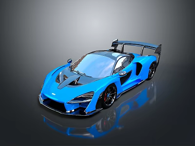 Blue Supercar With Aerodynamic Design Rear Spoiler And Shiny Exterior 3d model