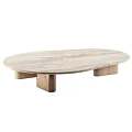 Modern Oval Coffee Table With Natural Marble Surface And Wooden Legs