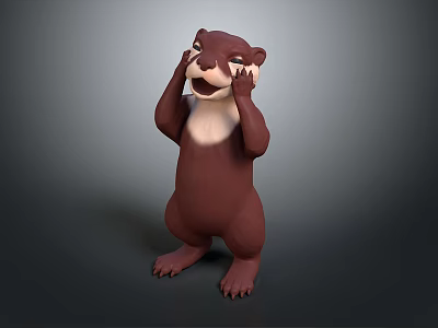 Cute Brown Beaver 3D Model Standing With Hands On Face And Surprised Expression 3d model