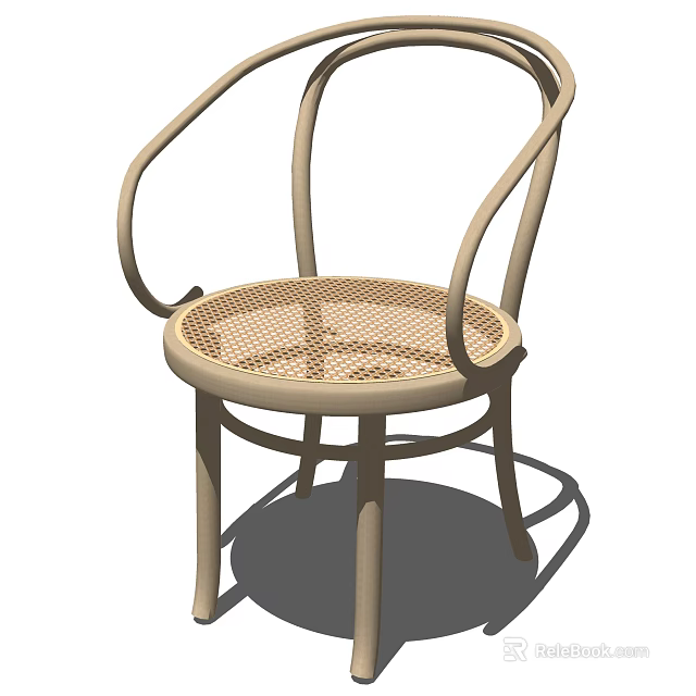 Elegant Beige Rattan Armchair With Curved Armrests Round Seat Design 3d model 