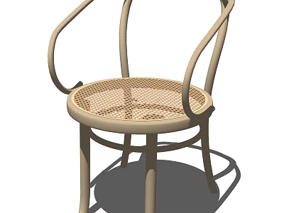 Elegant Beige Rattan Armchair With Curved Armrests Round Seat Design 3d model