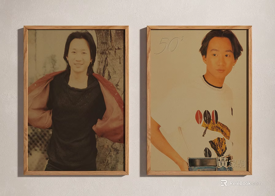 Vintage And Modern Character Portrait Paintings With Red Coat And White T Shirt Design 3d model 