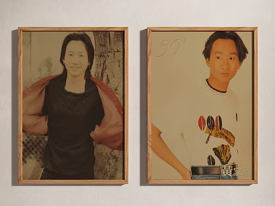 Vintage And Modern Character Portrait Paintings With Red Coat And White T Shirt Design 3d model