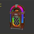 Vintage Wooden Jukebox With Colorful Lighted Panels And Coin Slot