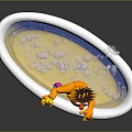 Yellow Bathtub Featuring Cartoon Character Yellow Rubber Duck Bubbles and Blue Water