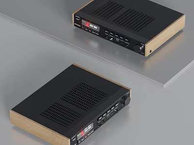 Sleek Compact Black And Gold Audio Amplifier With Control Panel And Ports On Gray Surface 3d model