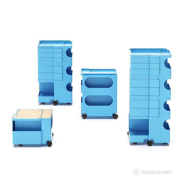 Blue Mobile Office Appliances Storage Cabinets With Multiple Drawers And Various Sizes 3d model 