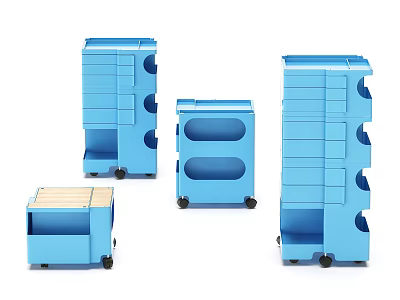 Blue Mobile Office Appliances Storage Cabinets With Multiple Drawers And Various Sizes 3d model