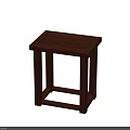 Simple Brown Wooden Stool With Square Top And Sturdy Legs Structure Design 3d model