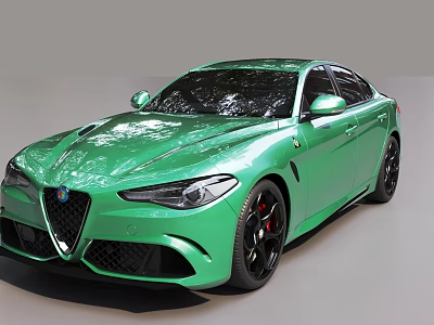 Green Sports Car With Sleek Design And Black Alloy Wheels 3d model