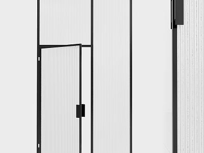 Modern Interior Hinged Door With Black Frame And Ribbed Glass Panel 3d model