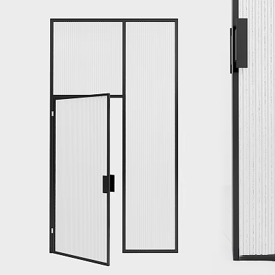 Modern Interior Hinged Door With Black Frame And Ribbed Glass Panel 3d model