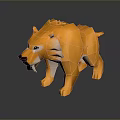 Realistic Orange Sabertooth Tiger 3D Model With Long Fangs Standing On Black Background With Reflection 3d model