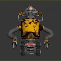 Rusty Yellow Red Robot Character With Mechanical Arms And Tracked Base 3d model