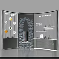 Modern Exhibition Booth Design With Curved Glass Panels And Product Displays