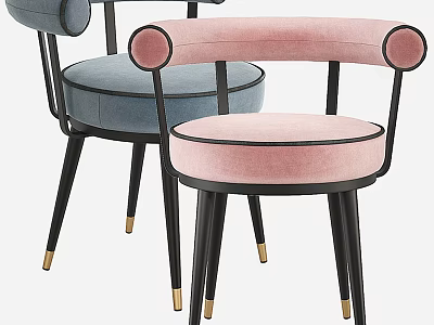 Stylish Velvet Dining Chairs With Round Seats Pink Blue Colors And Black Gold Legs 3d model