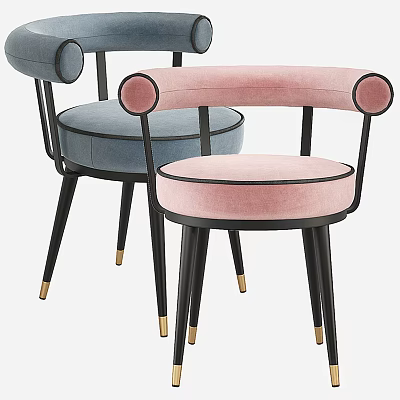 Stylish Velvet Dining Chairs With Round Seats Pink Blue Colors And Black Gold Legs 3d model