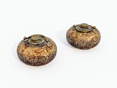Pair of Mushroom Shaped Decorative Ornaments with Brown Gold Textured Surface and Metal Lids 3d model