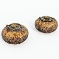 Pair of Mushroom Shaped Decorative Ornaments with Brown Gold Textured Surface and Metal Lids