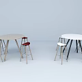 Round Bar Counter With Light Colored Top Red Stools And White Top White Stools 3d model