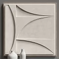 Modern Geometric Relief Wall Decor with Curved Patterns and White Vases 3d model