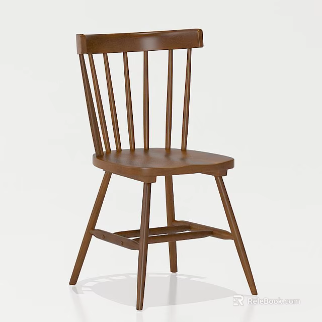 Traditional Wooden Single Chair With Vertical Slat Backrest And Straight Legs 3d model 