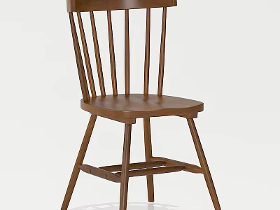 Traditional Wooden Single Chair With Vertical Slat Backrest And Straight Legs 3d model