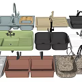 Various Kitchen Sinks with Different Colors Materials and Double Single Bowl Designs 3d model