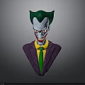 Joker Bust With Green Hair White Face Red Eyes Yellow Shirt Green Tie Purple Coat
