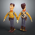 Woody Cowboy Toy Front And Back Views With Plaid Shirt Jeans Boots And Holster