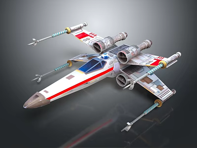 Red White Painted Starfighter Model With Multiple Engines And Laser Cannons 3d model