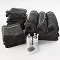 Daily Wash Essentials Featuring Stacked Rolled Bath Towels Toiletries And Soap Dish