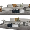 Light Gray Modern Sofa Coffee Table Set Marble Top Table Decorative Pillows And Plant 3d model