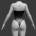 3D Female Mannequin Model Wearing Black Bodysuit With White Lace Trim Details 3d model