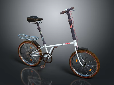 Modern Bicycle With White Frame Black Seat Rear Rack And Brown Tires 3d model
