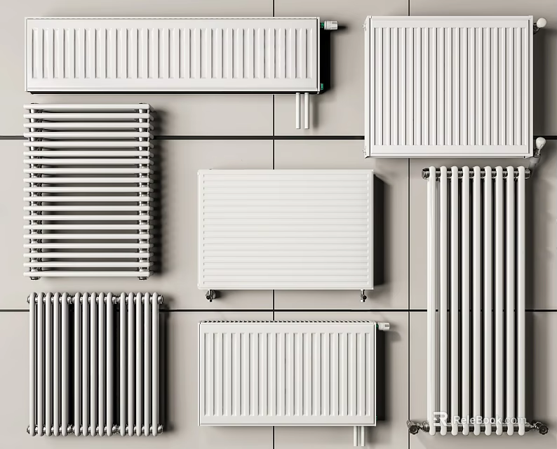 Various Types of Modern White Wall Mounted Radiators with Different Designs for Home Heating 3d model 