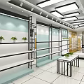 Modern Open Store Interior Design With White And Black Shelves Display Cabinets And Lighting