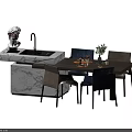 Modern Dining Table Set With Marble Tabletop And Upholstered Blue Beige Chairs 3d model