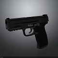 Black Modern Tactical Pistol With Metal Components And Textured Grip Design