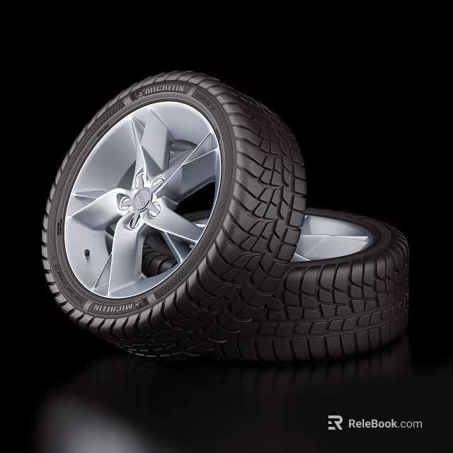 Alloy Wheel Equipped Tires On Black Background 3d model 