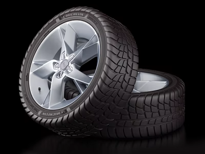 Alloy Wheel Equipped Tires On Black Background 3d model