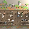 Colorful Children's Room Wall Panels With Cartoon Animal Patterns And Storage Shelves