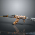 Artistically Carved Rifle with Wooden Stock Intricate Metal Details and Decorative Patterns