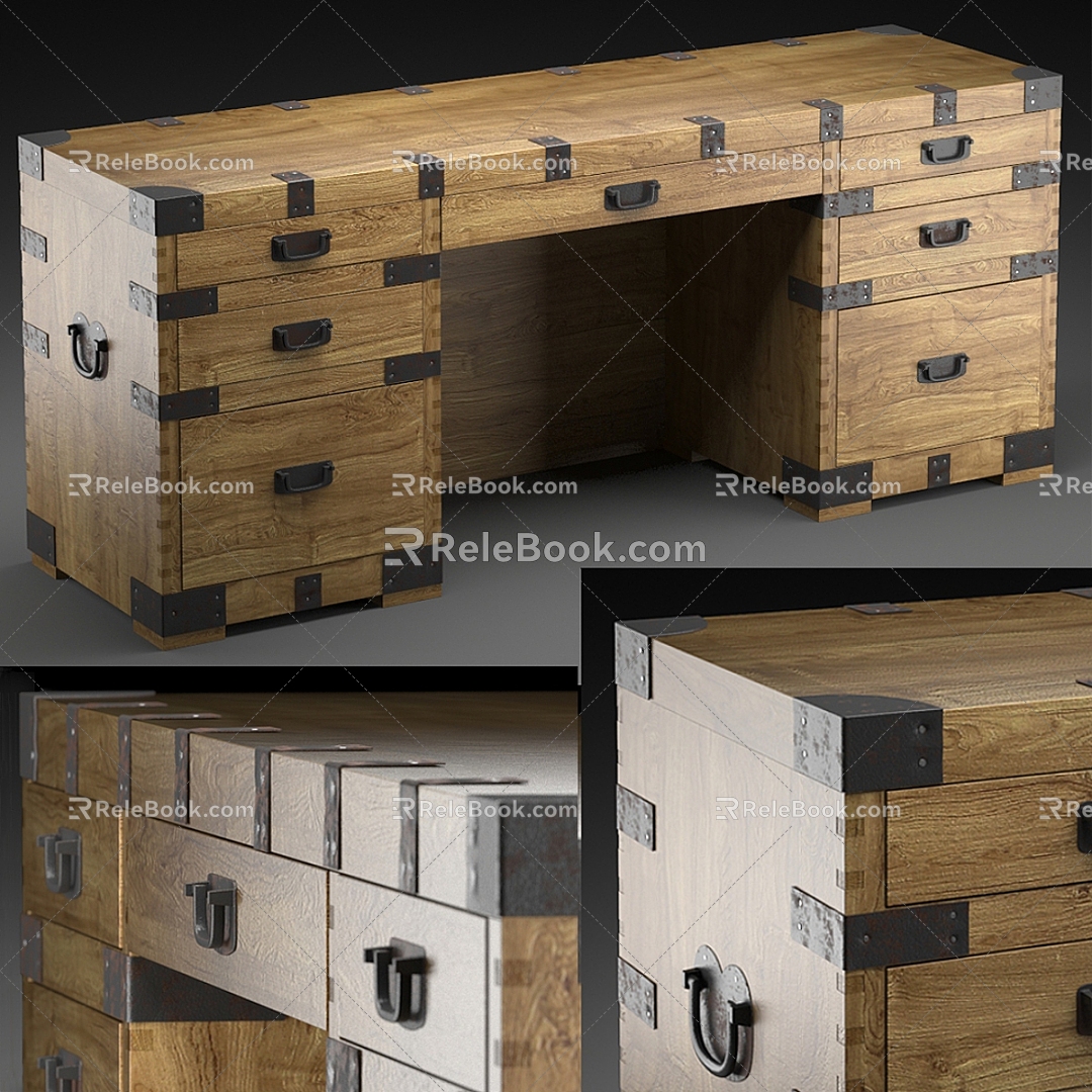 Ancestral Office Desk Vintage Office Desk Middle Ancient Office Desk 3d model